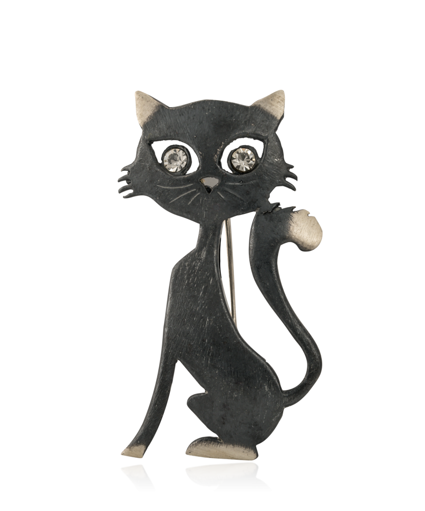 Hopeinen rintaneula kristalleilla "Kissa"