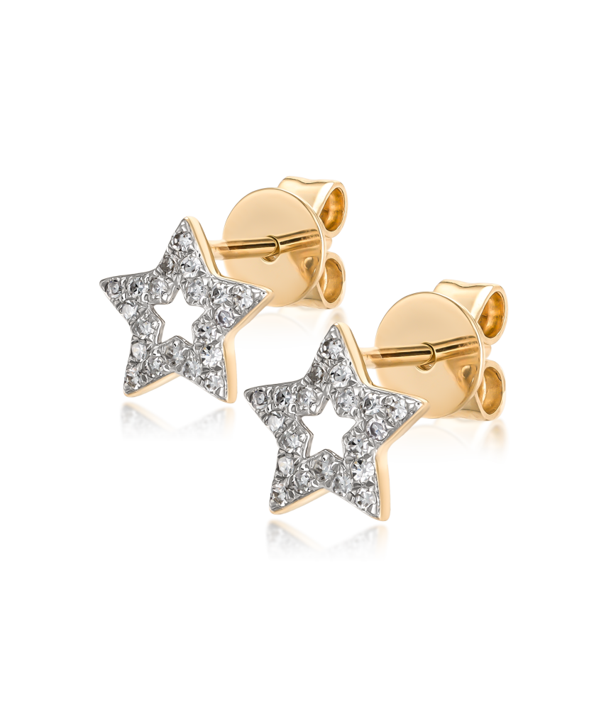 Keltaiset kultaiset korvakorut timanteilla