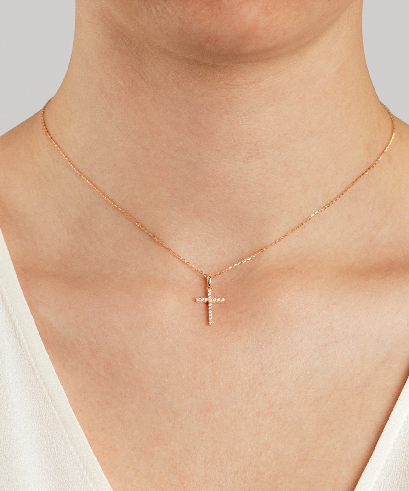 Yellow gold pendant with diamonds "Cross"