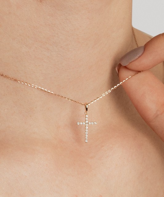 Yellow gold pendant with diamonds "Cross"