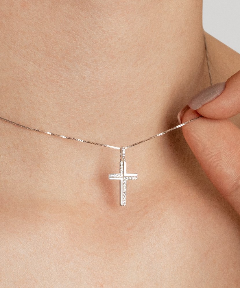 White gold pendant with diamonds "Cross" 2