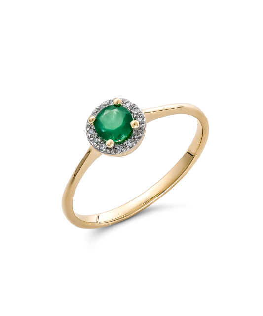 Yellow gold ring with emerald and diamonds