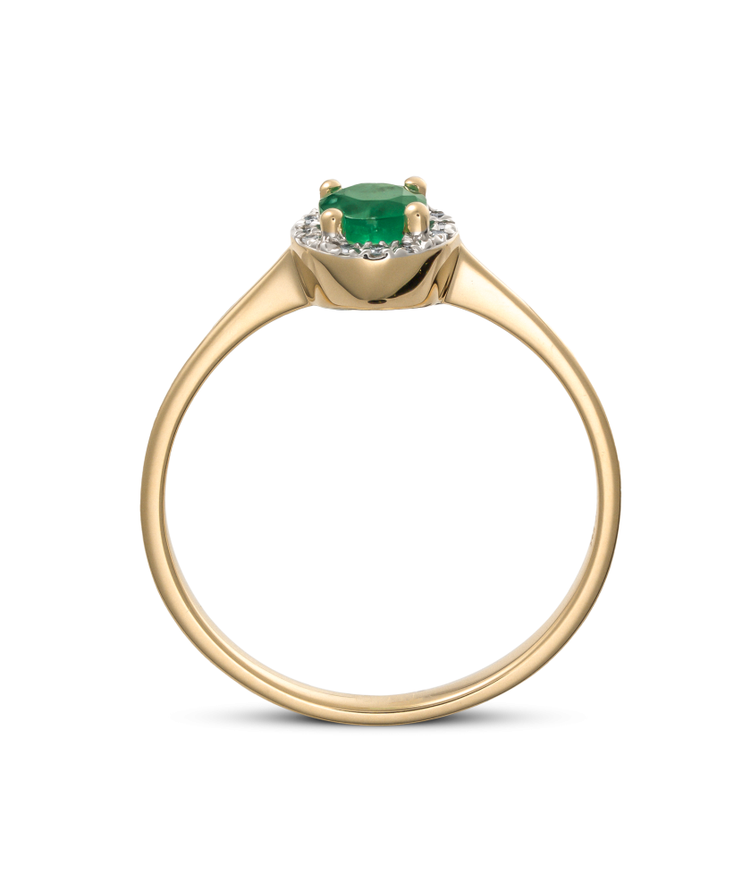 Yellow gold ring with emerald and diamonds