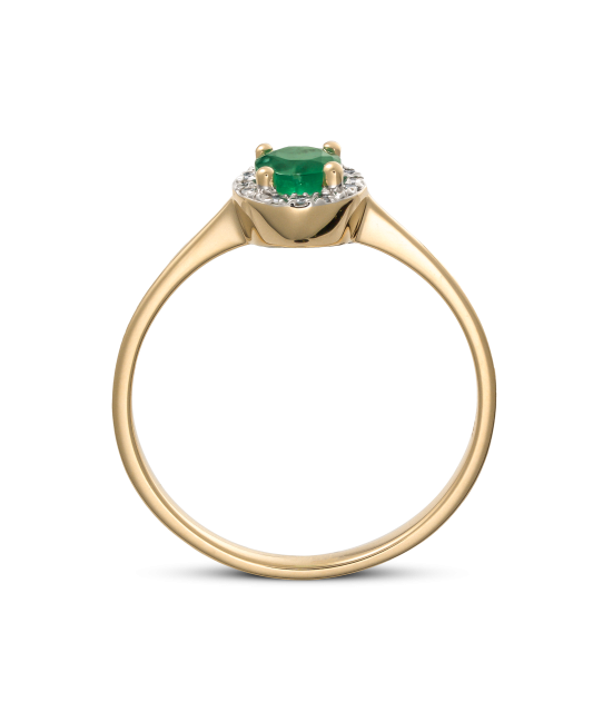 Keltakultainen sormus smaragdeilla ja timanteilla