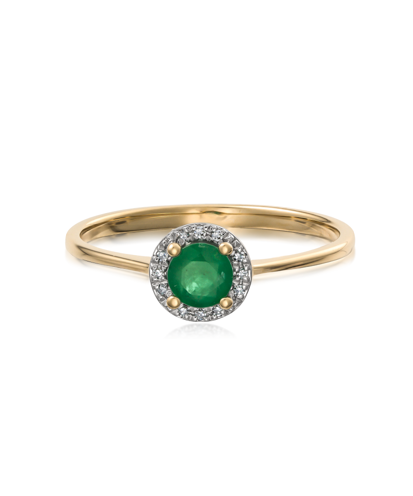 Yellow gold ring with emerald and diamonds