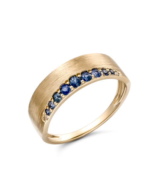 Yellow gold ring with sapphires and diamonds