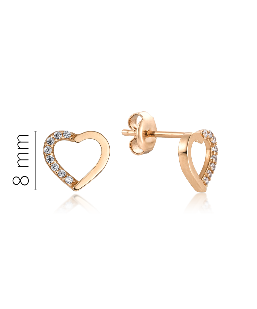 Gold earrings with zircons "hearts"