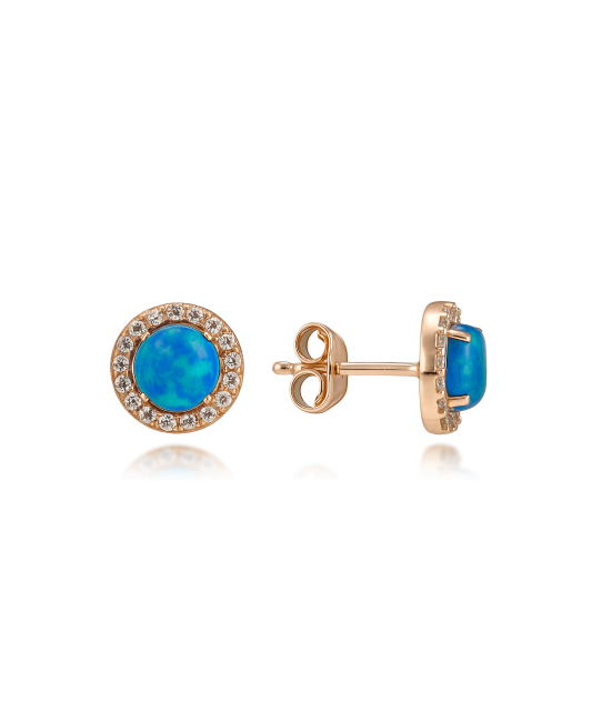 Gold earrings with opal and zircons