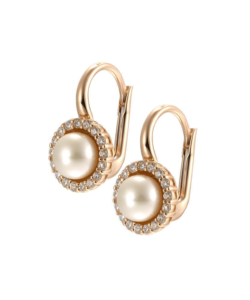Gold earrings with pearls and zircons
