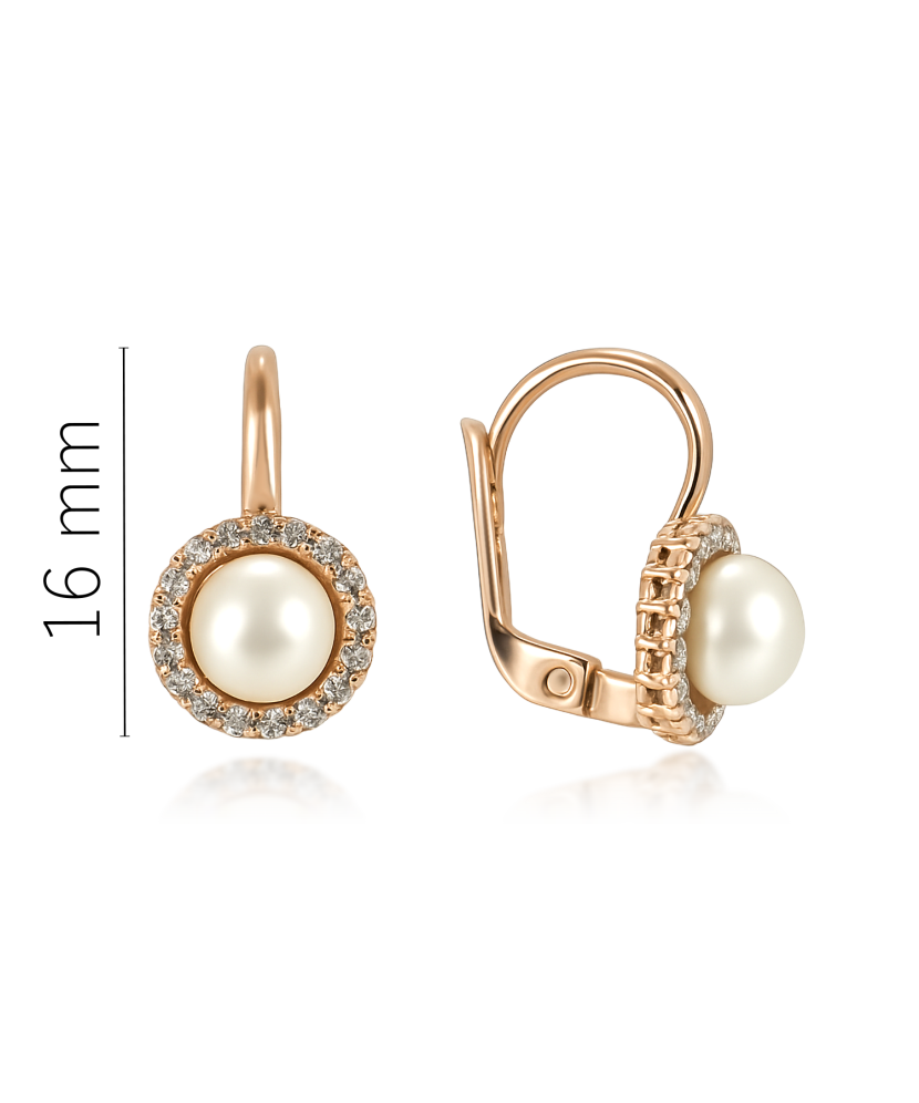 Gold earrings with pearls and zircons