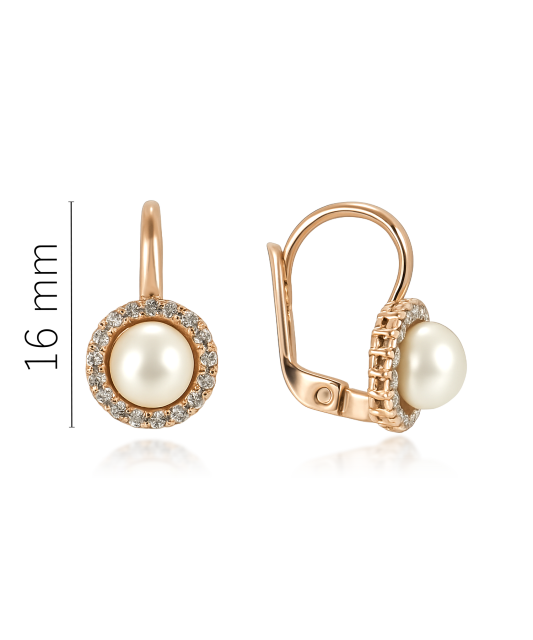 Gold earrings with pearls and zircons