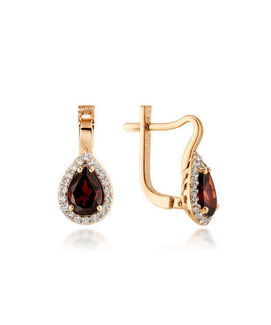 Gold earrings with garnet and zircons