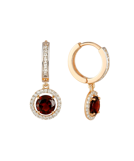 Gold earrings with garnet and zircons