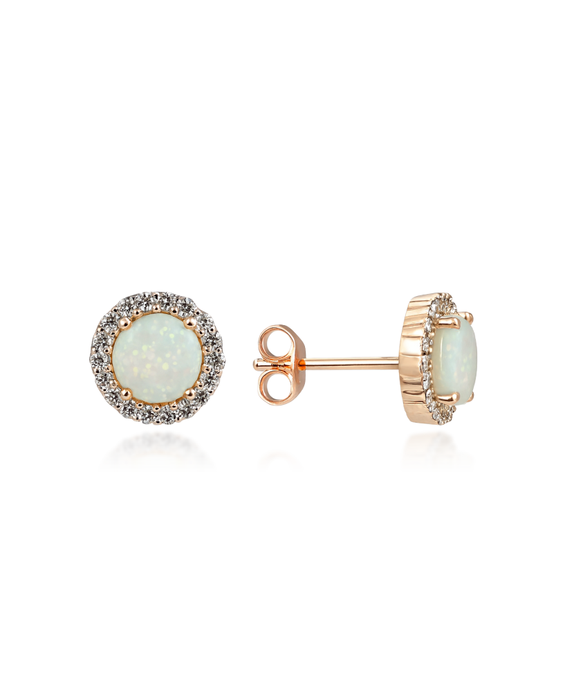 Gold earrings with opal and zircons