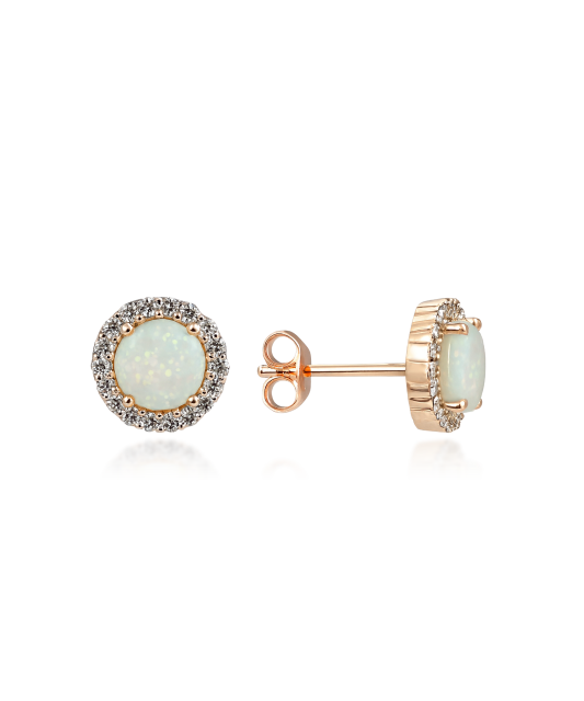 Gold earrings with opal and zircons