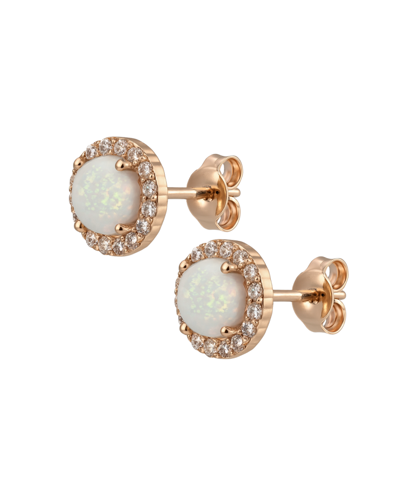 Gold earrings with opal and zircons