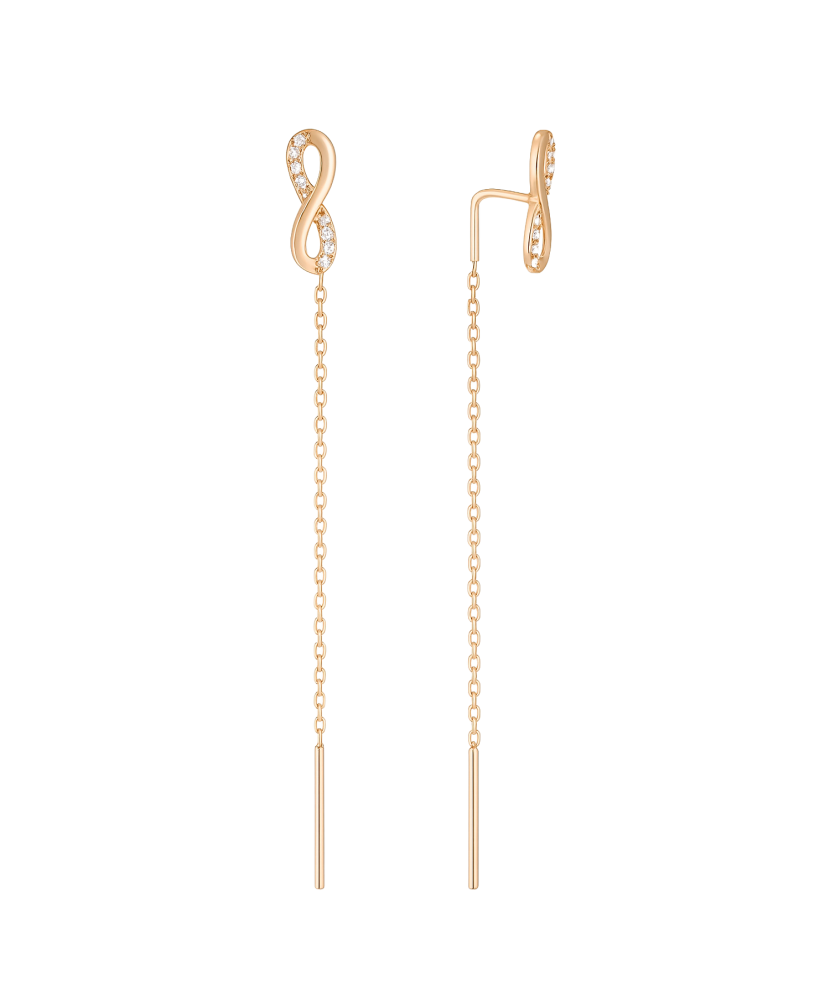 Gold earrings with zircons "infinity"