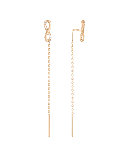 Gold earrings with zircons "infinity"