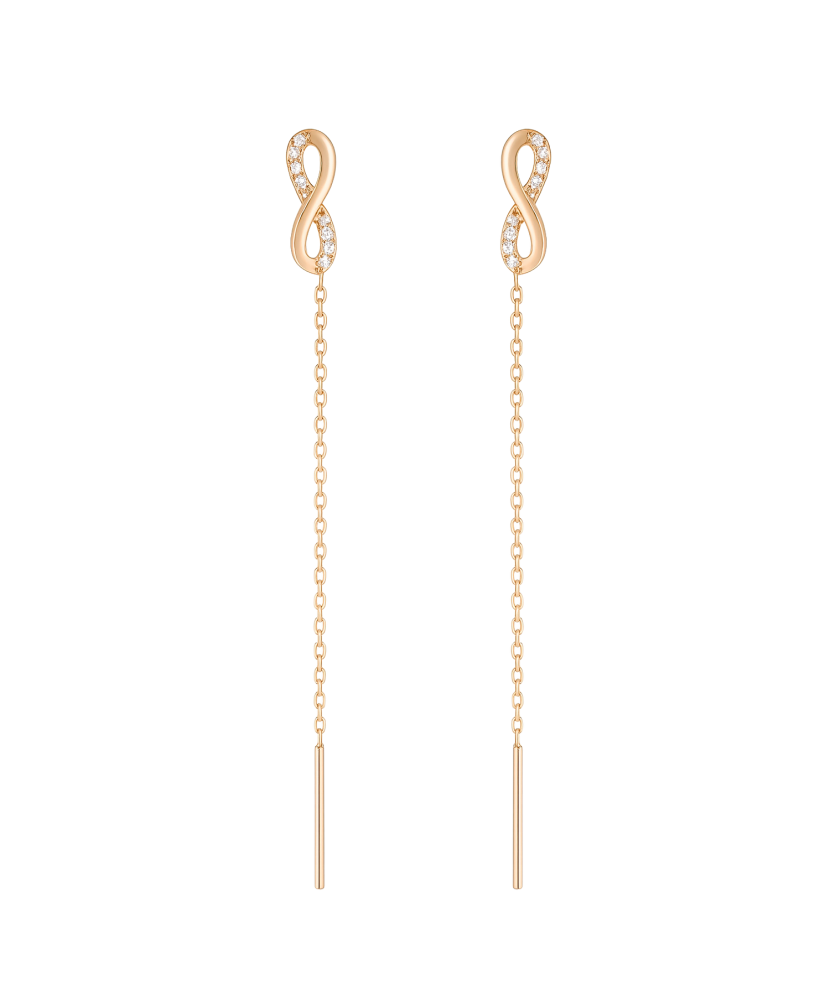 Gold earrings with zircons "infinity"
