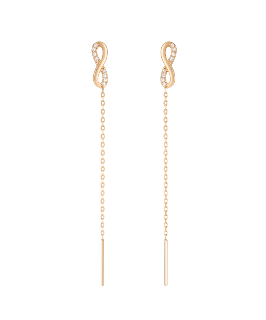 Gold earrings with zircons "infinity"