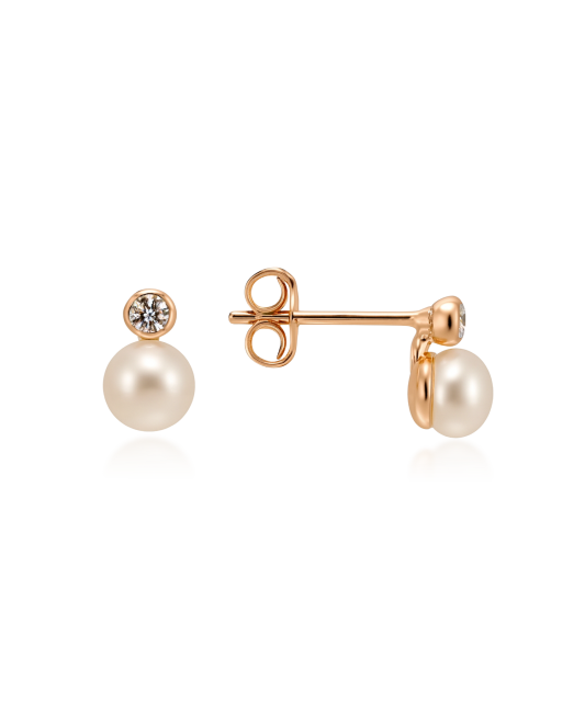 Gold earrings with pearls and zircons