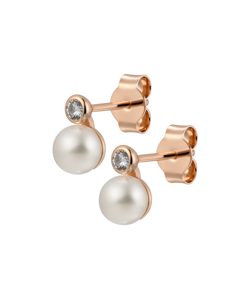 Gold earrings with pearls and zircons