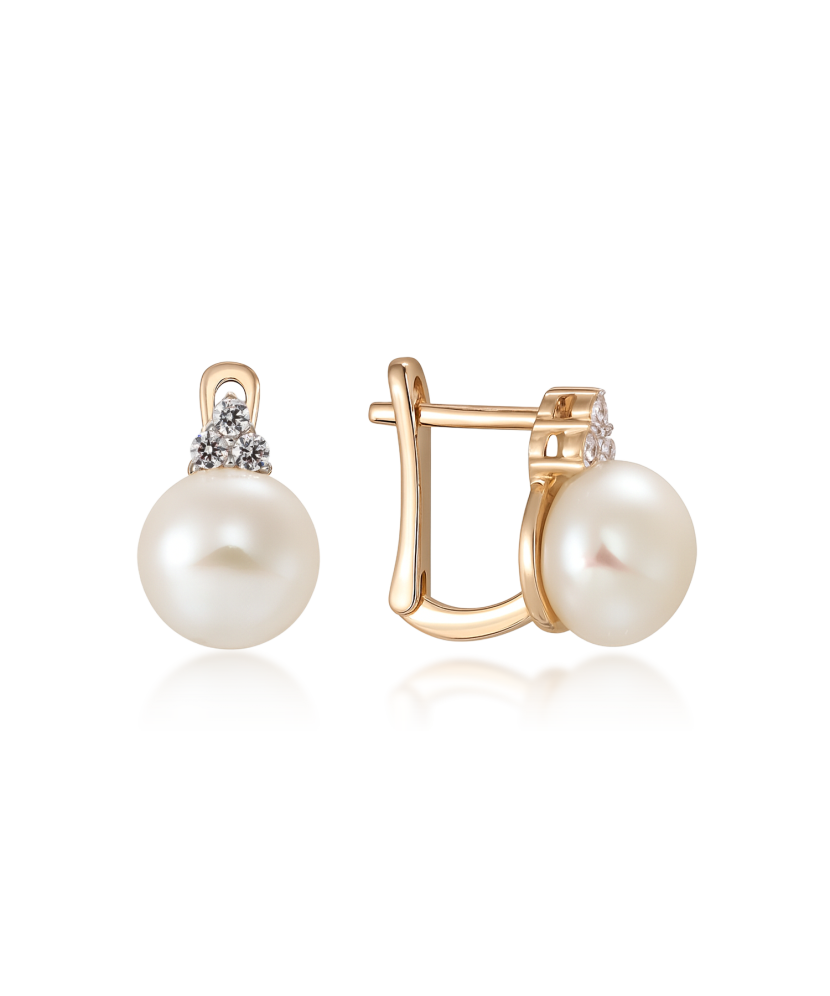 Kultaiset korvakorut helmillä ja zirkoneilla