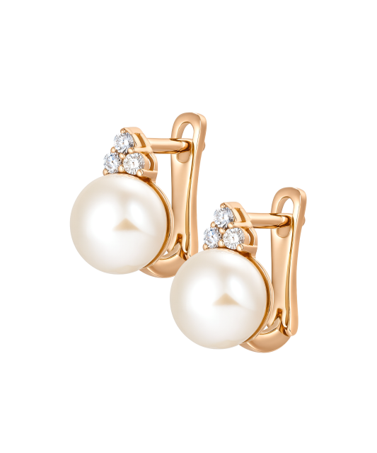 Gold earrings with pearls and zircons