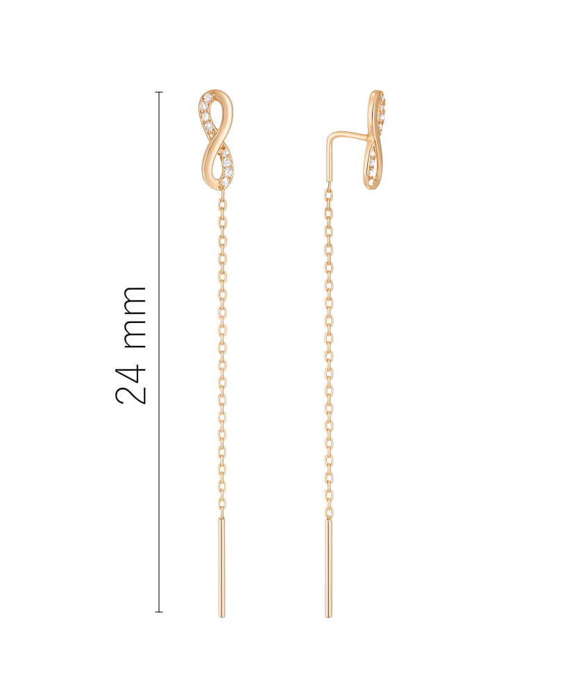Gold earrings with zircons "infinity"