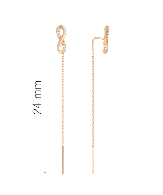 Gold earrings with zircons "infinity"