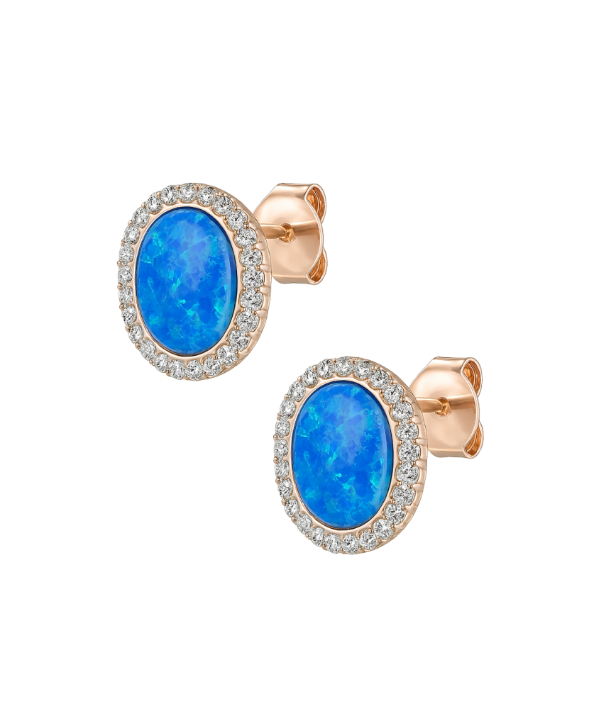 Gold earrings with opal and zircons