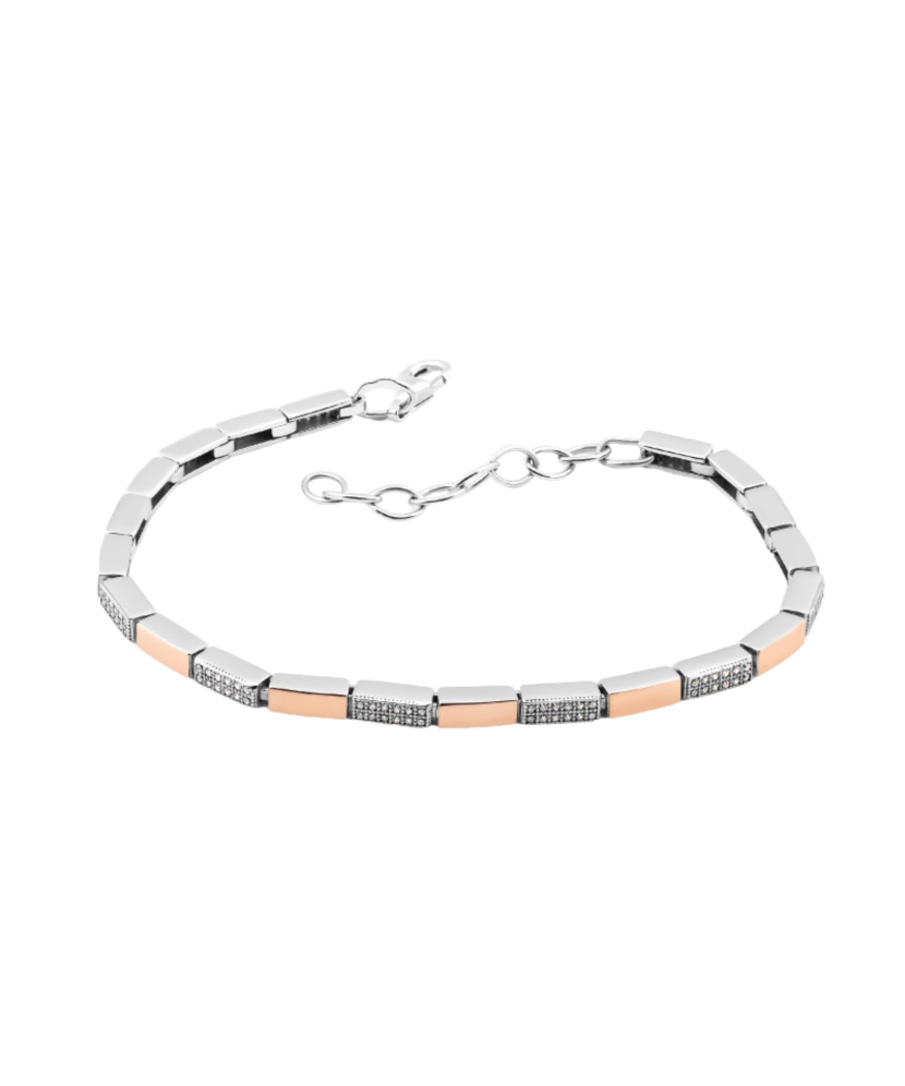 Hopeinen rannekoru zirkoneilla kullalla peitetty