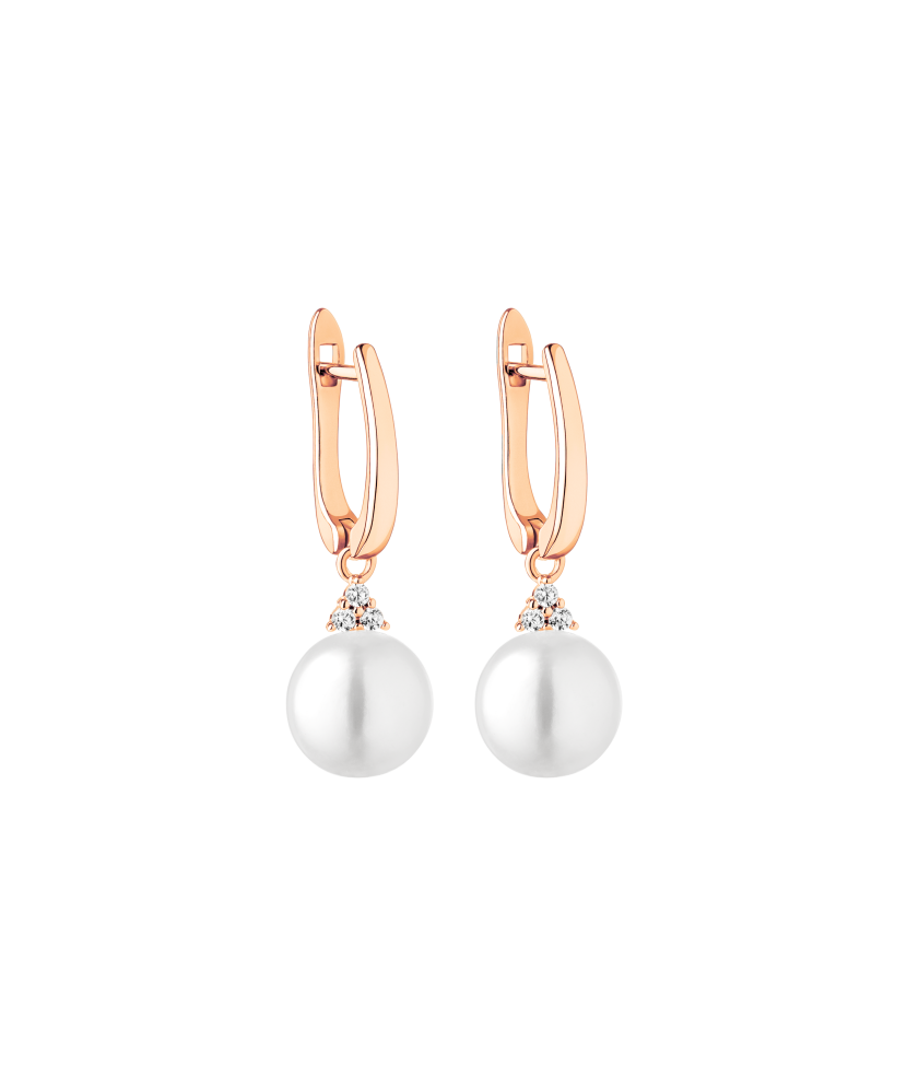 Gilded sterling silver earrings with pearls and zircons