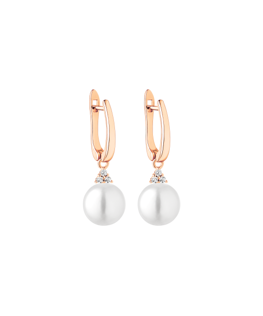 Gilded sterling silver earrings with pearls and zircons