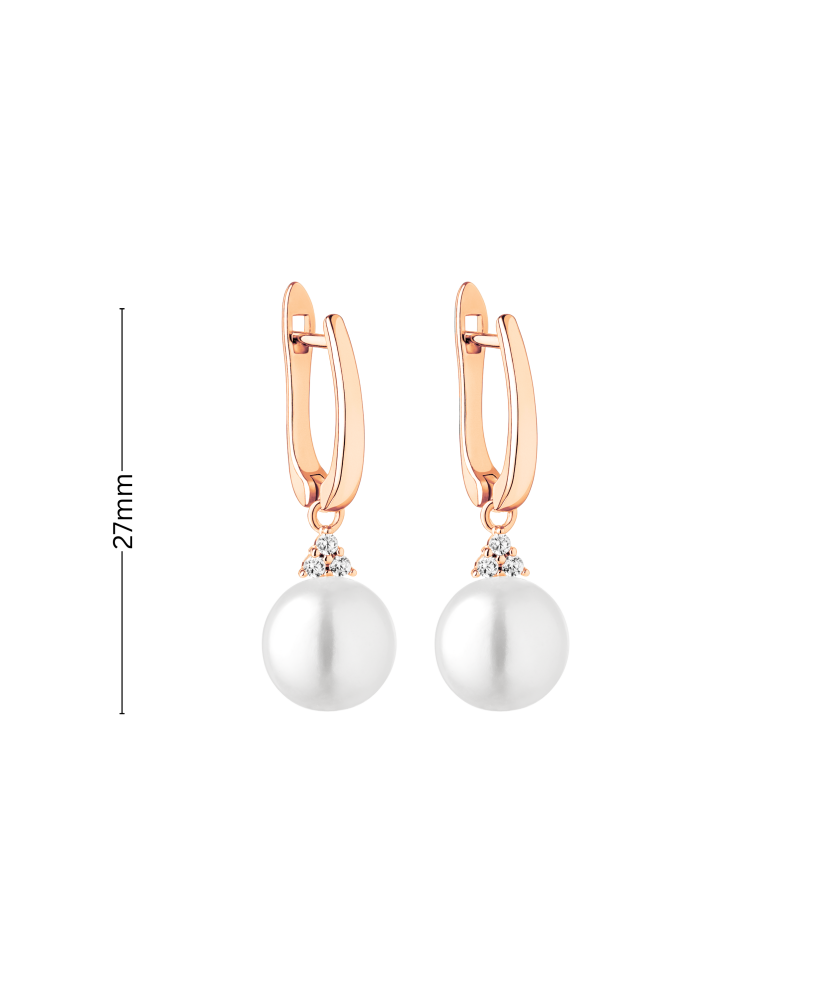 Gilded sterling silver earrings with pearls and zircons