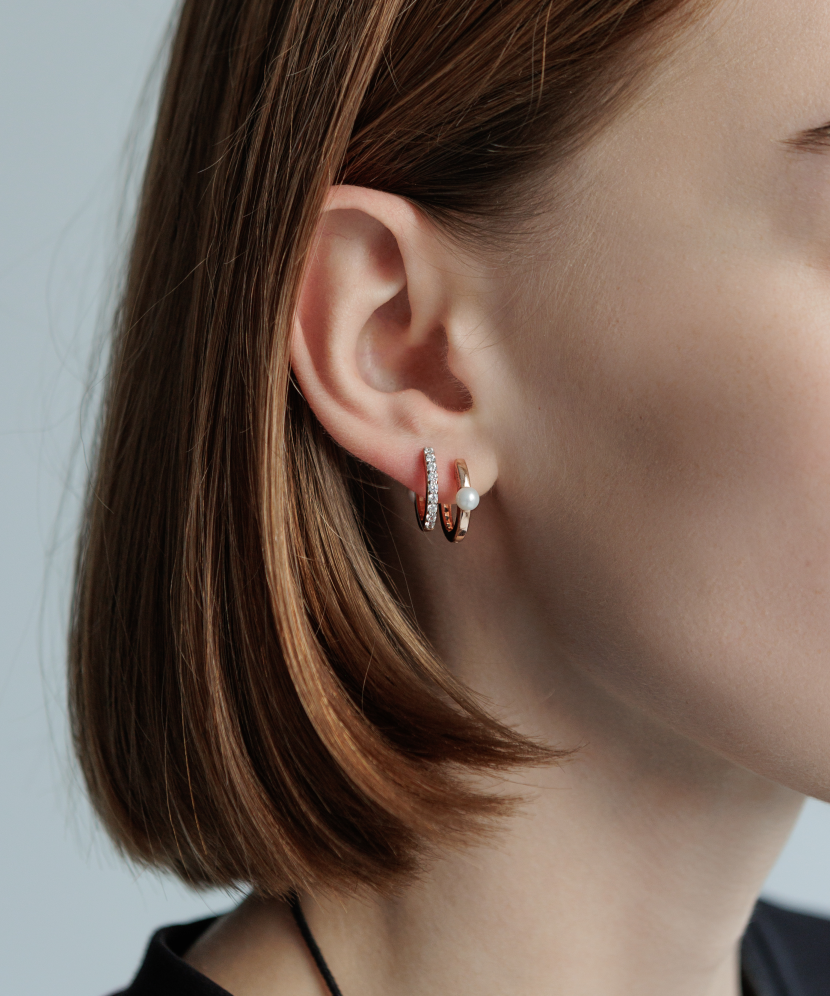 Gilded sterling silver earrings with pearls and zircons