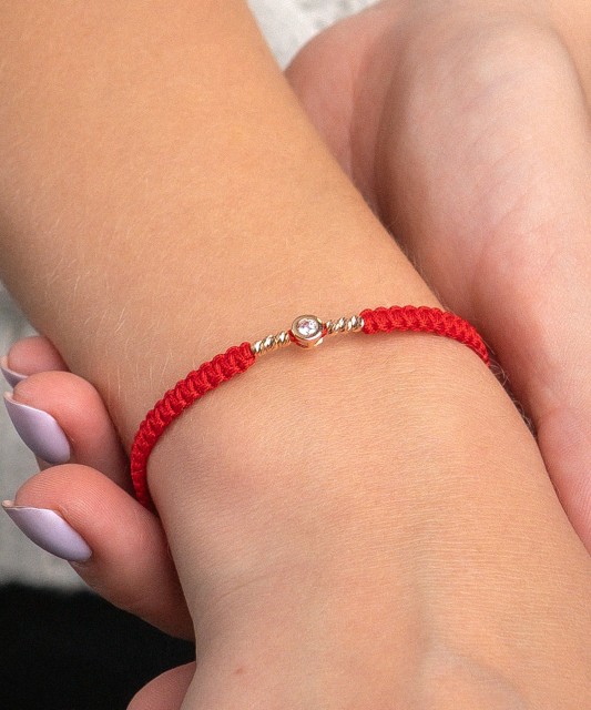 Red Thread Bracelet with a Golden Zirconia Pendant