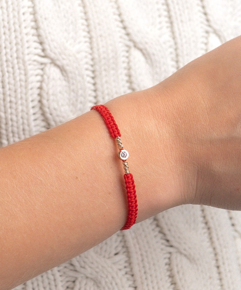 Red Thread Bracelet with a Golden Zirconia Pendant