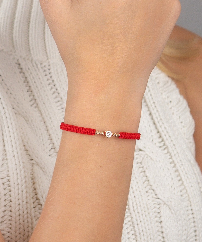 Red Thread Bracelet with a Golden Zirconia Pendant
