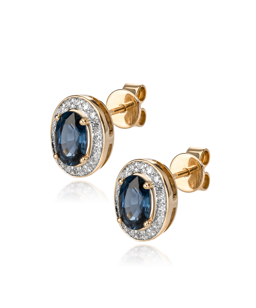 Yellow Gold earrings with diamonds and sapphire
