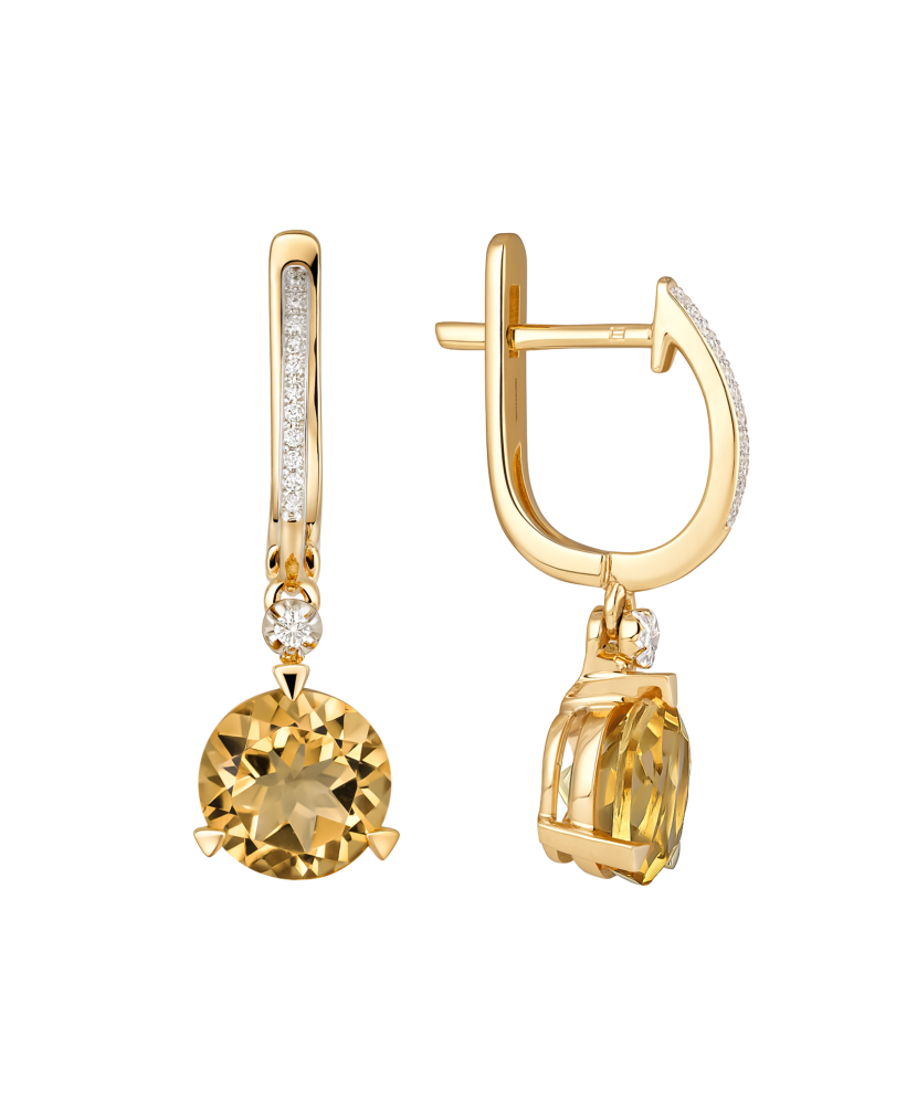 Yellow gold earrings with citrine and diamonds