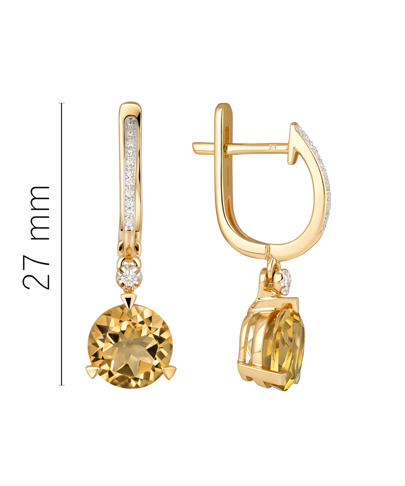 Yellow gold earrings with citrine and diamonds