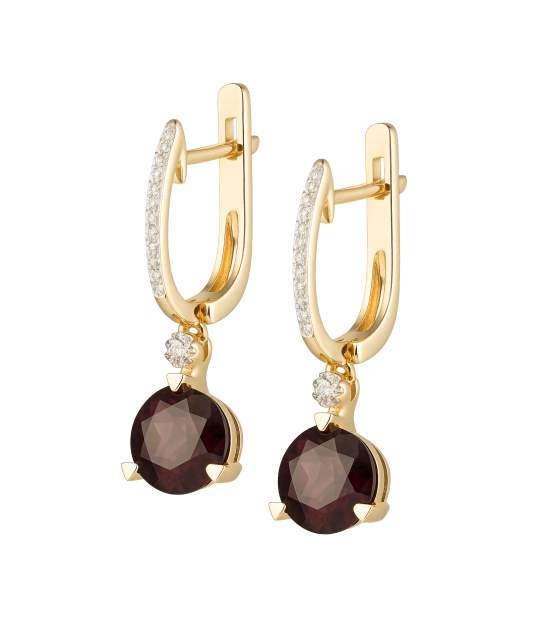 Yellow gold earrings with garnets and diamonds