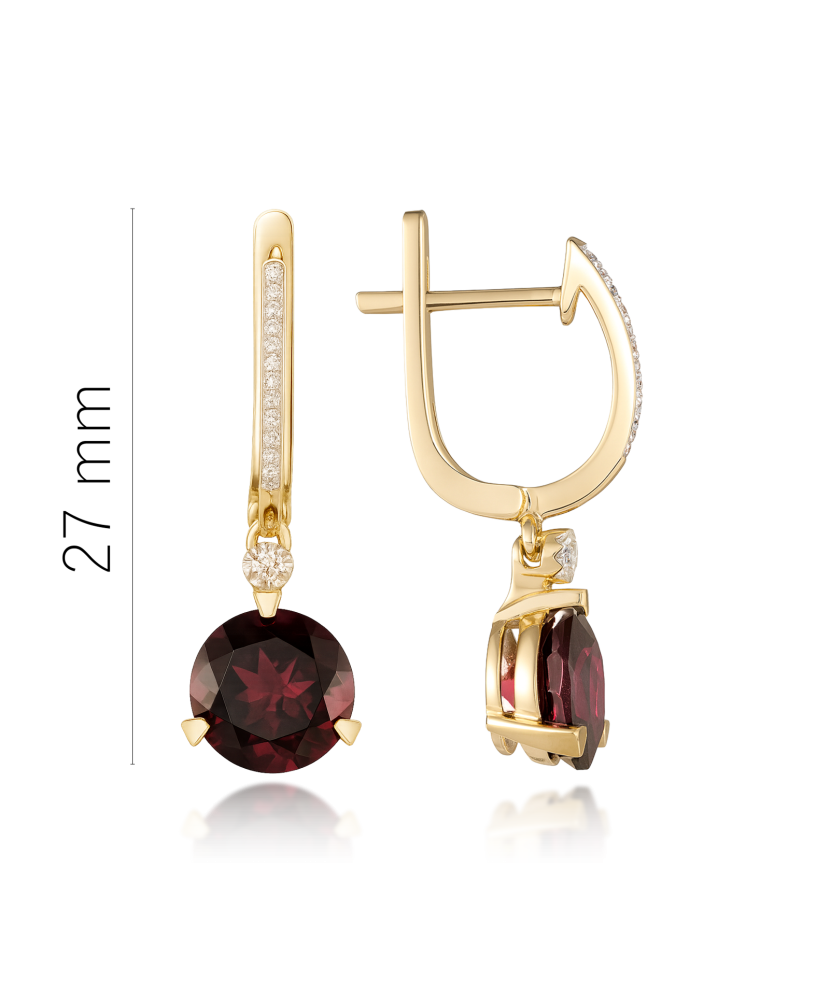 Yellow gold earrings with garnets and diamonds