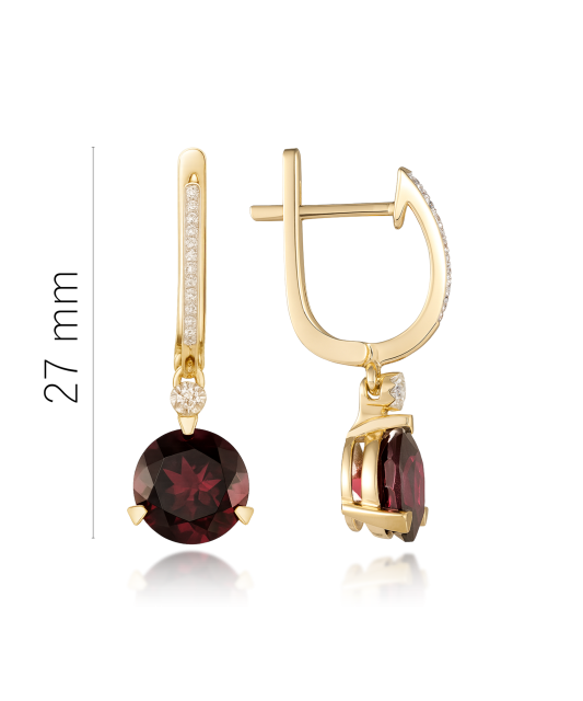 Yellow gold earrings with garnets and diamonds