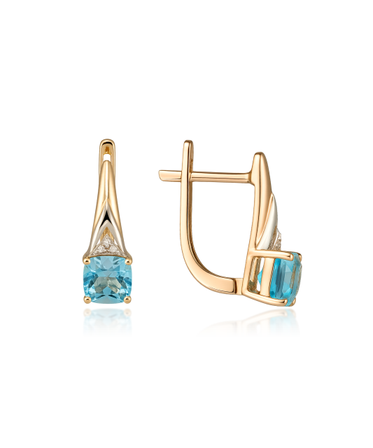 Gold earrings with topazes and diamonds