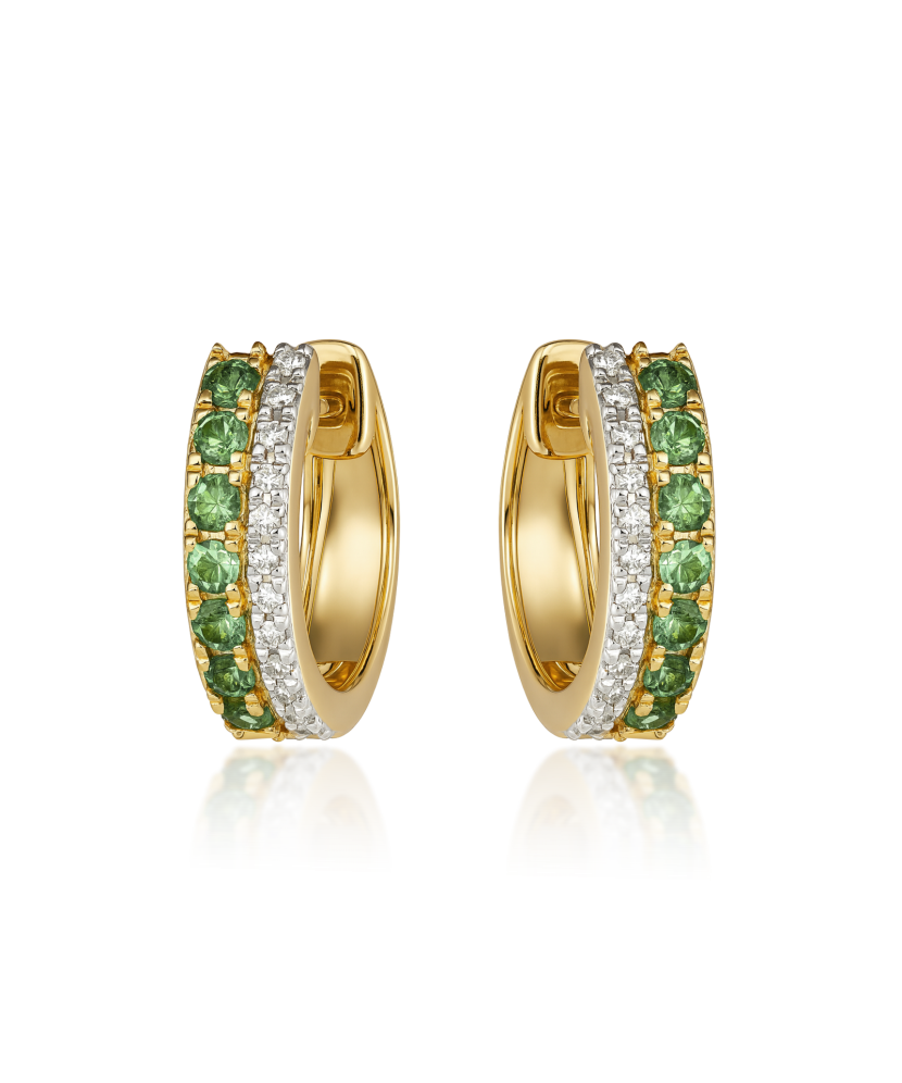Yellow gold earrings with emeralds and diamonds