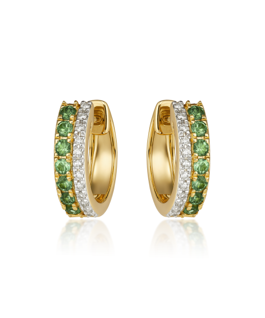 Yellow gold earrings with emeralds and diamonds