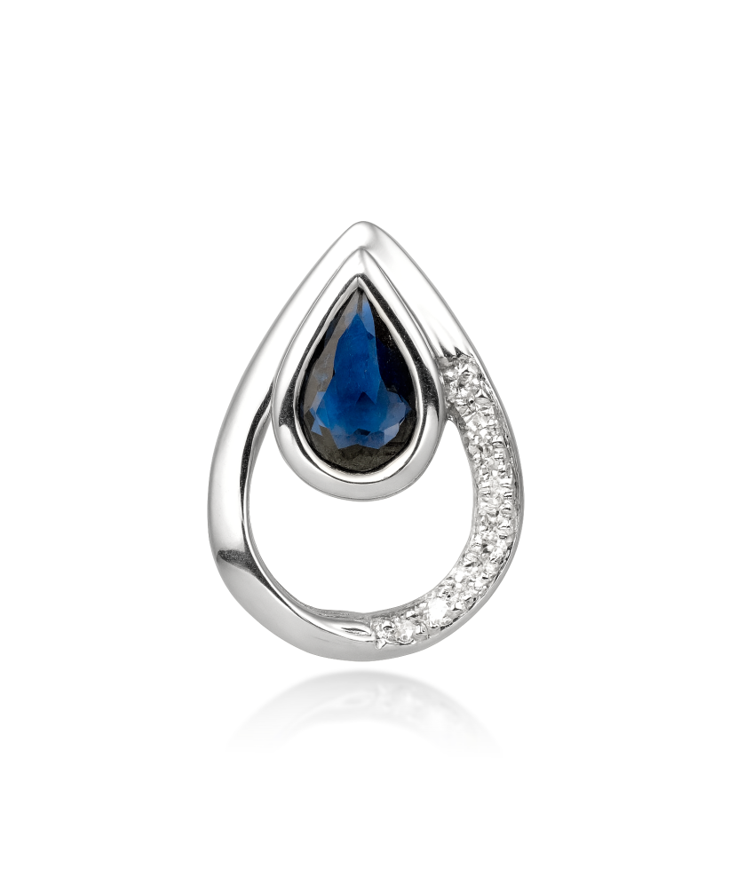 White gold pendant with sapphire and diamonds