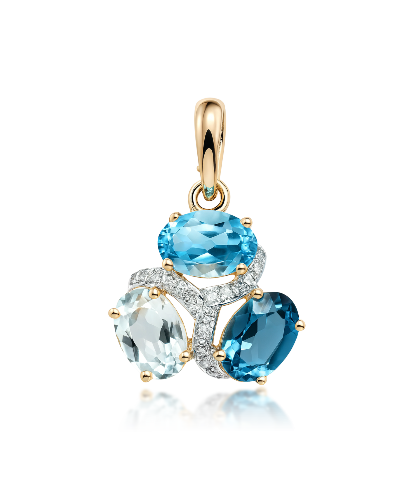 Keltakultainen riipus Lontoon topaaseilla, topaaseilla ja timanteilla